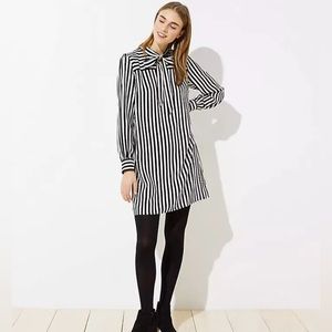 LOFT Black and White Tie Neck Shift Dress